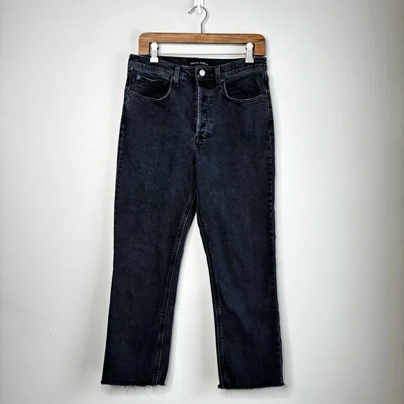 Denim Forum The Arlo High Rise Straight Jean Raw Hem Faded Black Size 30 26L - Picture 2 of 11
